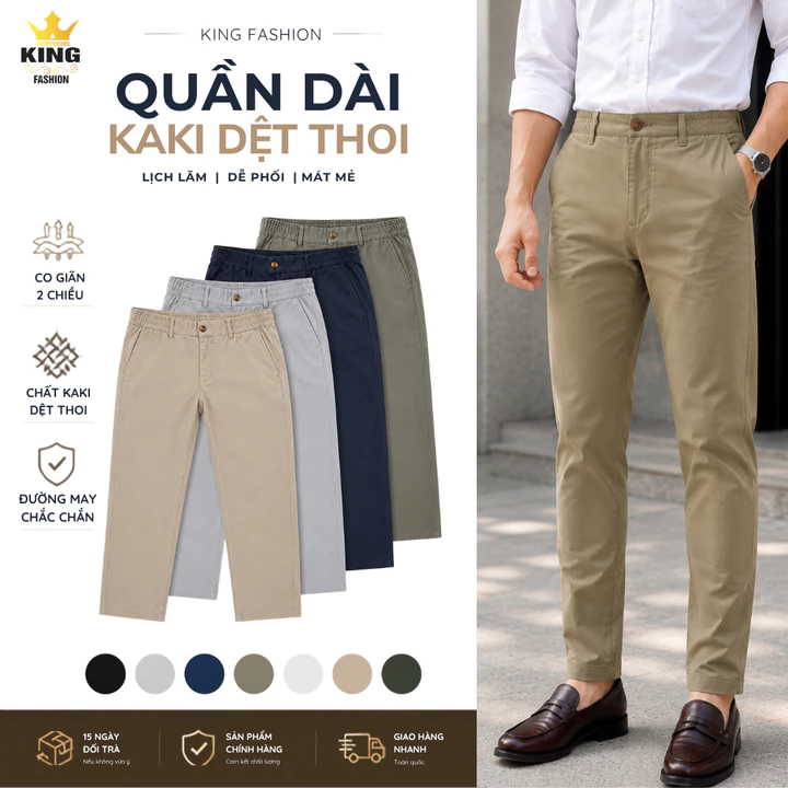 [Dệt Thoi] Quần Dài Kaki Nam KINGFASHION Form Regular Fit, Vải Dệt Thoi Co Giãn, Dễ Phối Đồ KK-QDDT