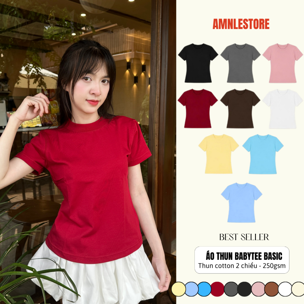 Áo Thun Nữ BABYTEE  AmnleStore Chất Thun Cotton Định Lượng 250Gsm Co Giãn 2 Chiều BT003