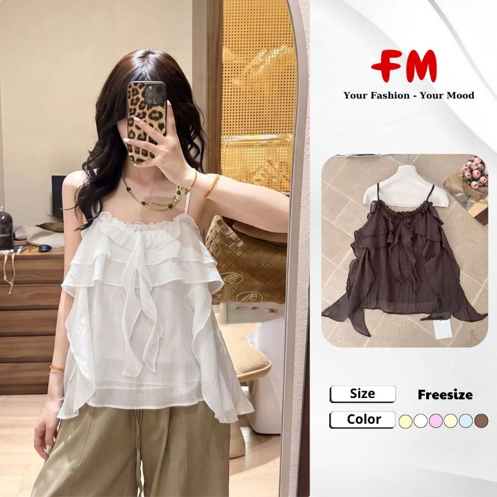 Áo Kiểu Nữ 2 Dây Voan Bèo Tầng FMSTYLE Áo Hai Dây Nơ Ngực Dáng Xòe Tiểu Thư Thanh Lịch 26080089