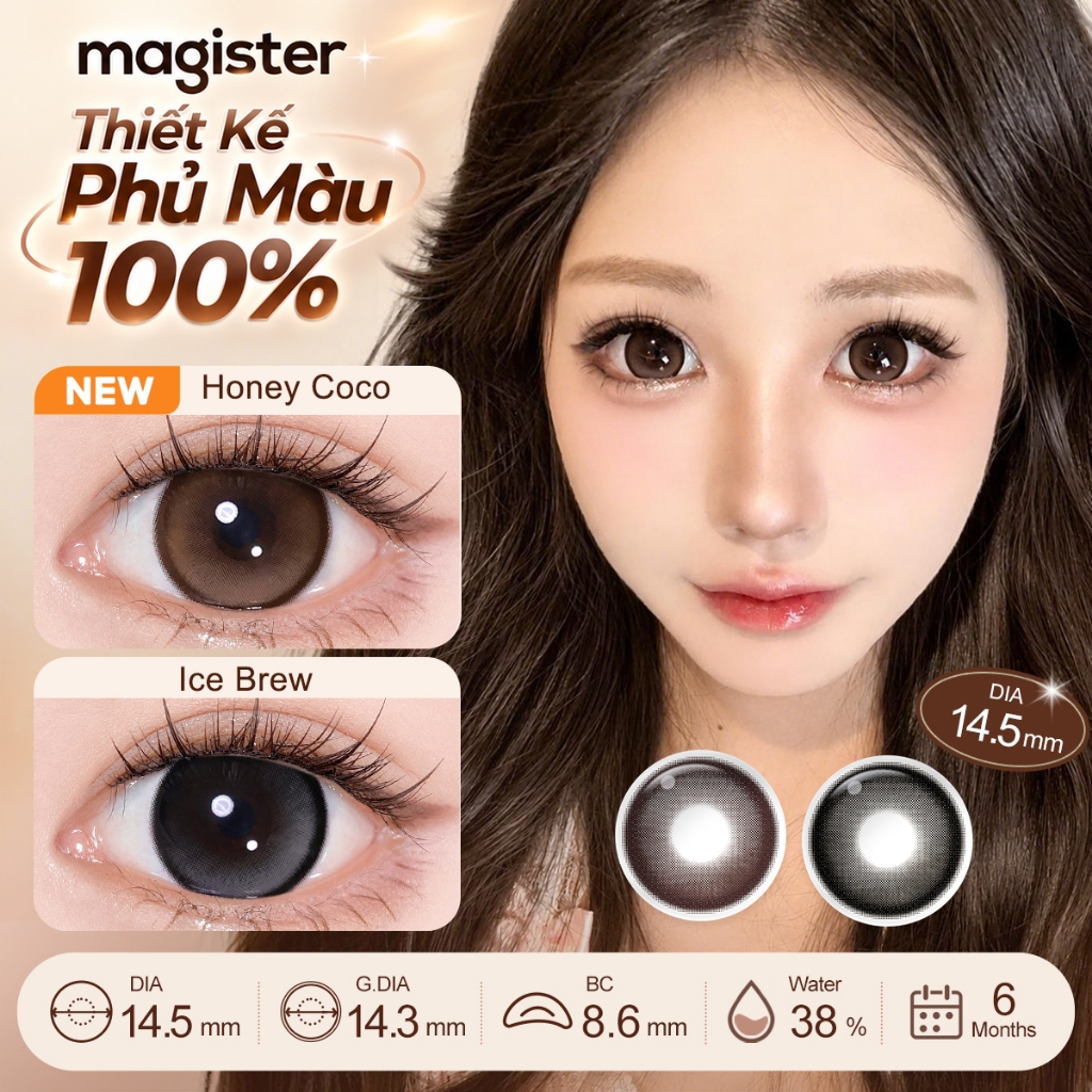 Lens Magister kính áp tròng 14.5mm 1 hộp 2 chiếc Lumina Honey Coco/Ice Brew len mắt 6 tháng Mắt to sáng bóng