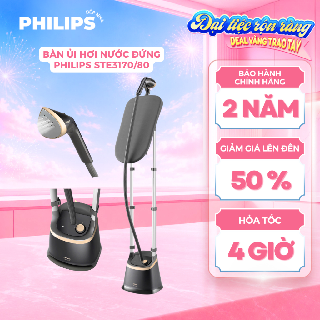 Bàn Ủi Hơi Nước Đứng PHILIPS STE3170/80 (2000W - 2L) Bàn Là 3 Chế Độ Ủi, Phù Hợp Mọi Vải Quần Áo