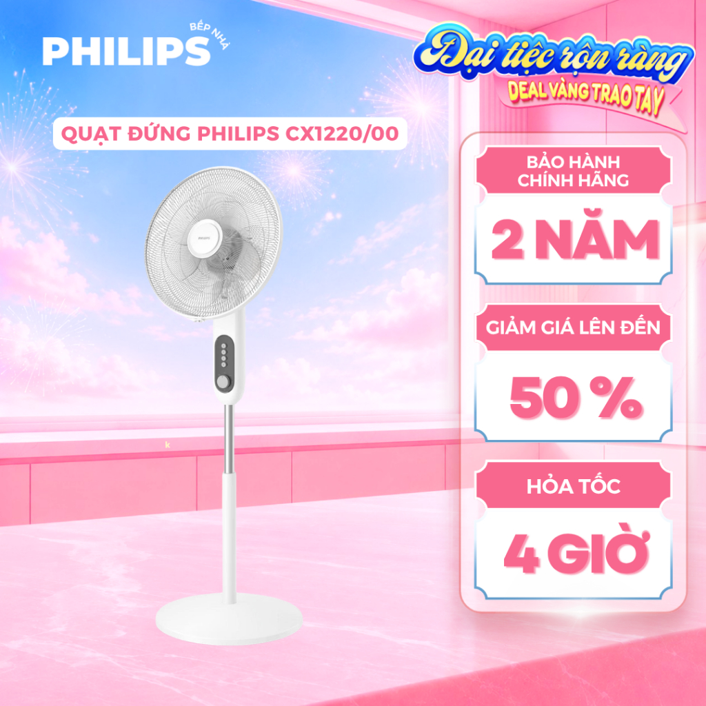 Quạt Đứng PHILIPS CX1220/00 (45W) 3 Tốc Độ Điều Chỉnh, Chạy Êm, Có Chế Độ Hẹn Giờ - Hàng Chính Hãng