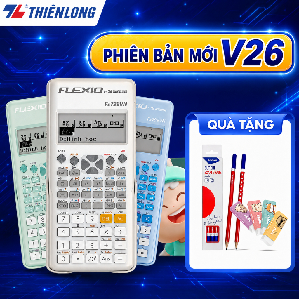 Máy tính cầm tay Flexio Fx799VN Thiên Long - Máy tính học sinh khoa học bỏ túi chính hãng