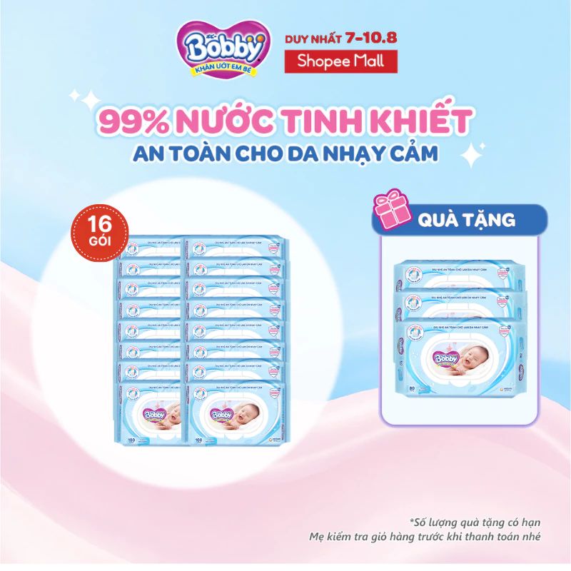 Khăn ướt Bobby thùng 16 gói