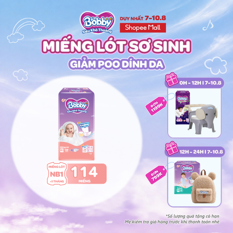 [TẶNG MIẾNG NGẪU NHIÊN] Miếng lót sơ sinh Bobby Newborn 1-108 miếng
