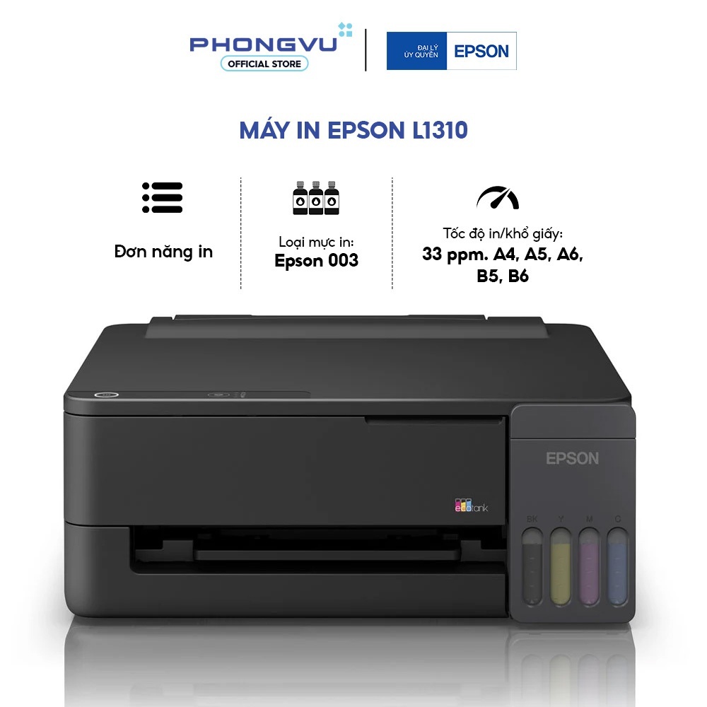 Máy In Phun Màu Epson EcoTank L1210 / L1310 A4 - 5760x1440dpi - USB 2.0 - Bảo Hành 24 Tháng