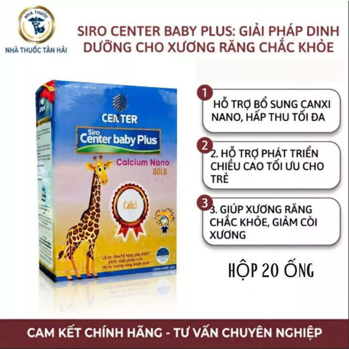 Siro Center Baby Plus - Calcium Nano GOLD, Calci cho bé, canxi Hỗ Trợ Phát Triển Chiều Cao Cho Bé Hộp 20 ống