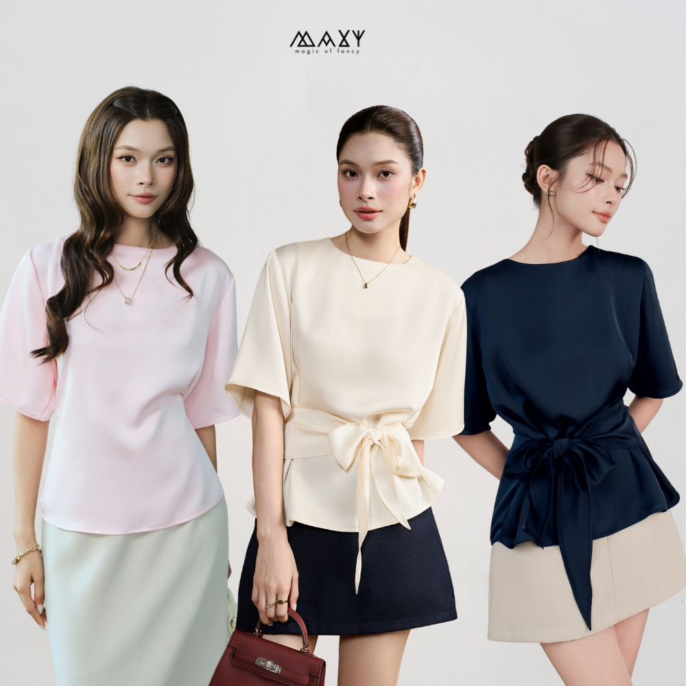 Áo kiểu nữ công sở thanh lịch chiết eo thắt nơ mặc hai kiểu lụa tô châu Wrap top Maxy Workshop