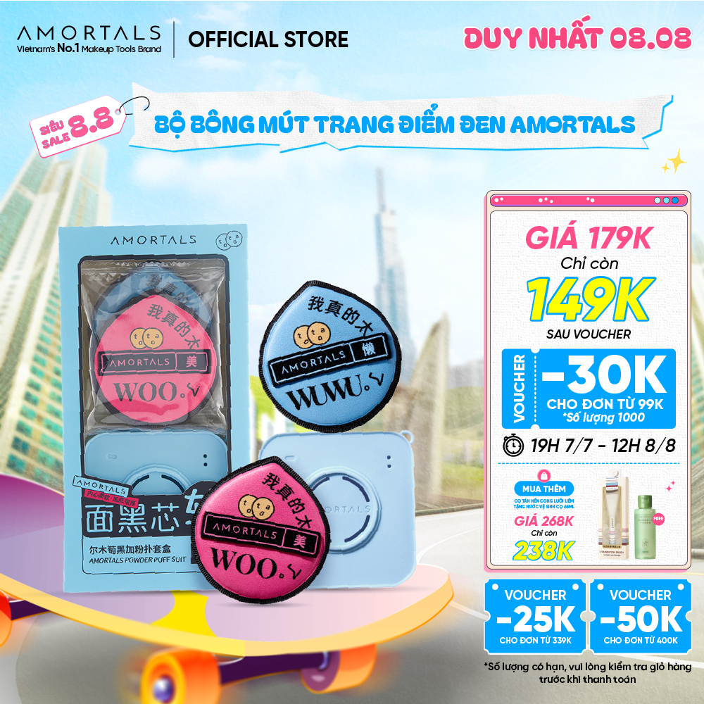 Bông Mút Trang Điểm AMORTALS 100 Size XL - Mềm Mại Đàn Hồi Cao Tặng Kèm Hộp Đựng