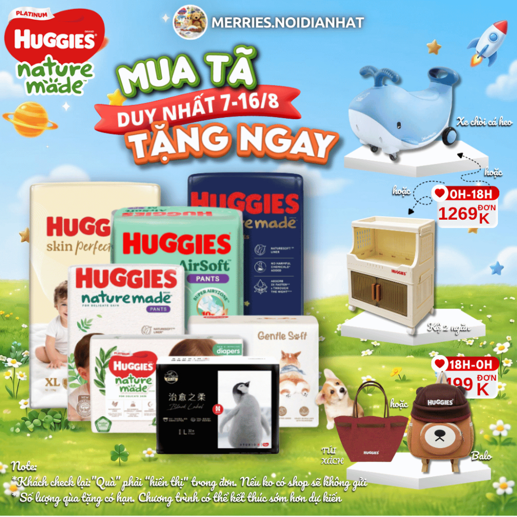 [HÀNG CHÍNH HÃNG CTY] Bỉm HUGGIES NATURE MADE size M58/L44/XL 38/XXL26/S82/NB60
