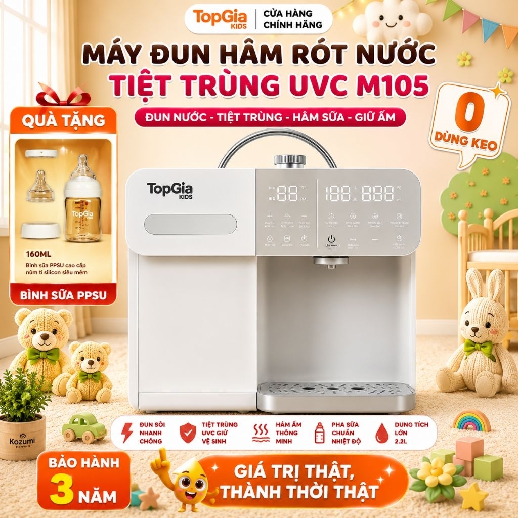 [BẢN CAO CẤP-MỞ BÁN] Máy Tiệt Trùng UVC Kết Hợp Đun Rót Nước Tự Động M1-05 TOPGIAKIDS - Đa Chức Năng Tích Hợp - BH 3 năm
