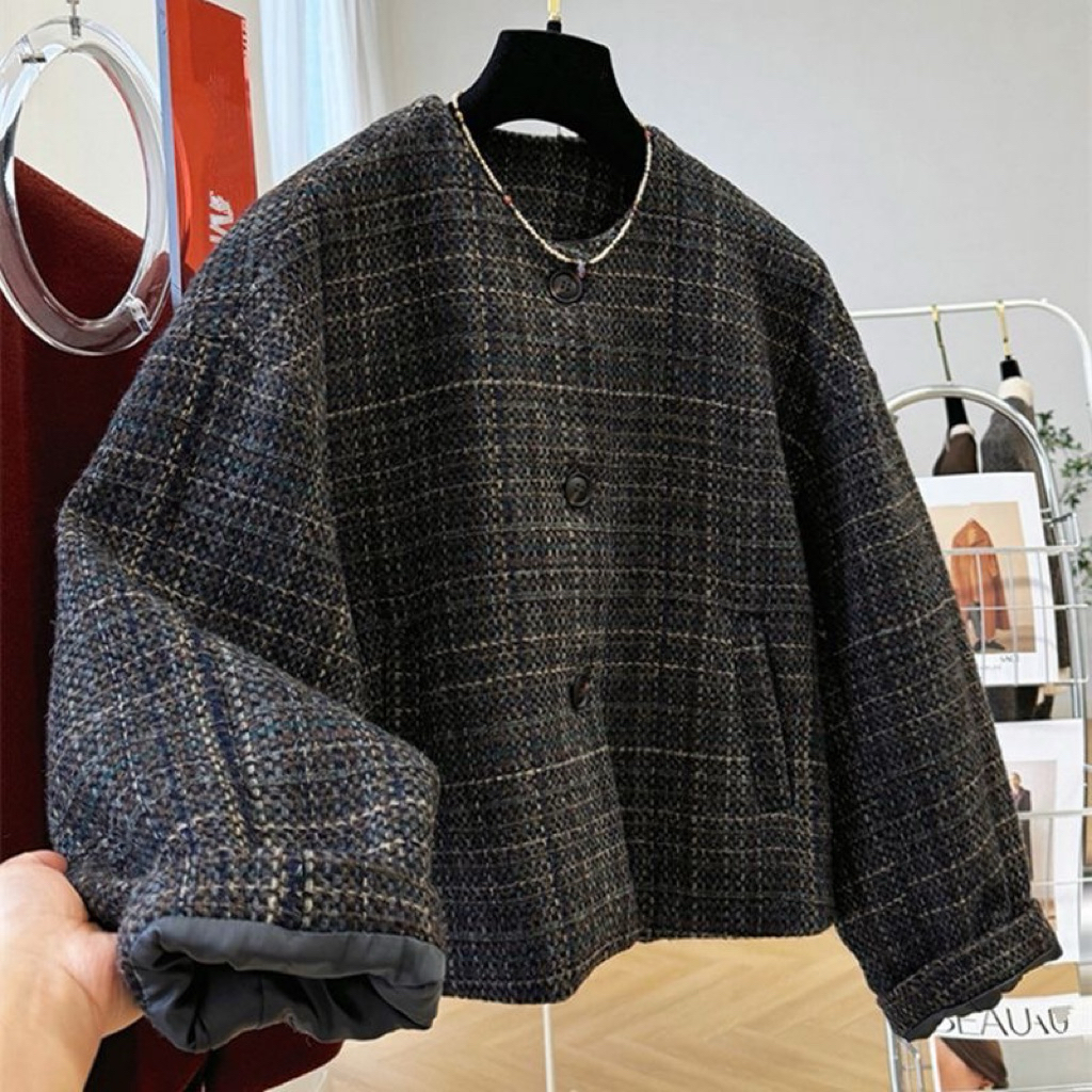【Ảnh Thật Shop-Hàng QC】 Áo Dạ Tweed Nữ Kẻ Hai Lớp Dày Dặn Dáng Lửng ,Áo Dạ Nữ Kiểu Basic Hàn Quốct | BigBuy360 - bigbuy360.vn
