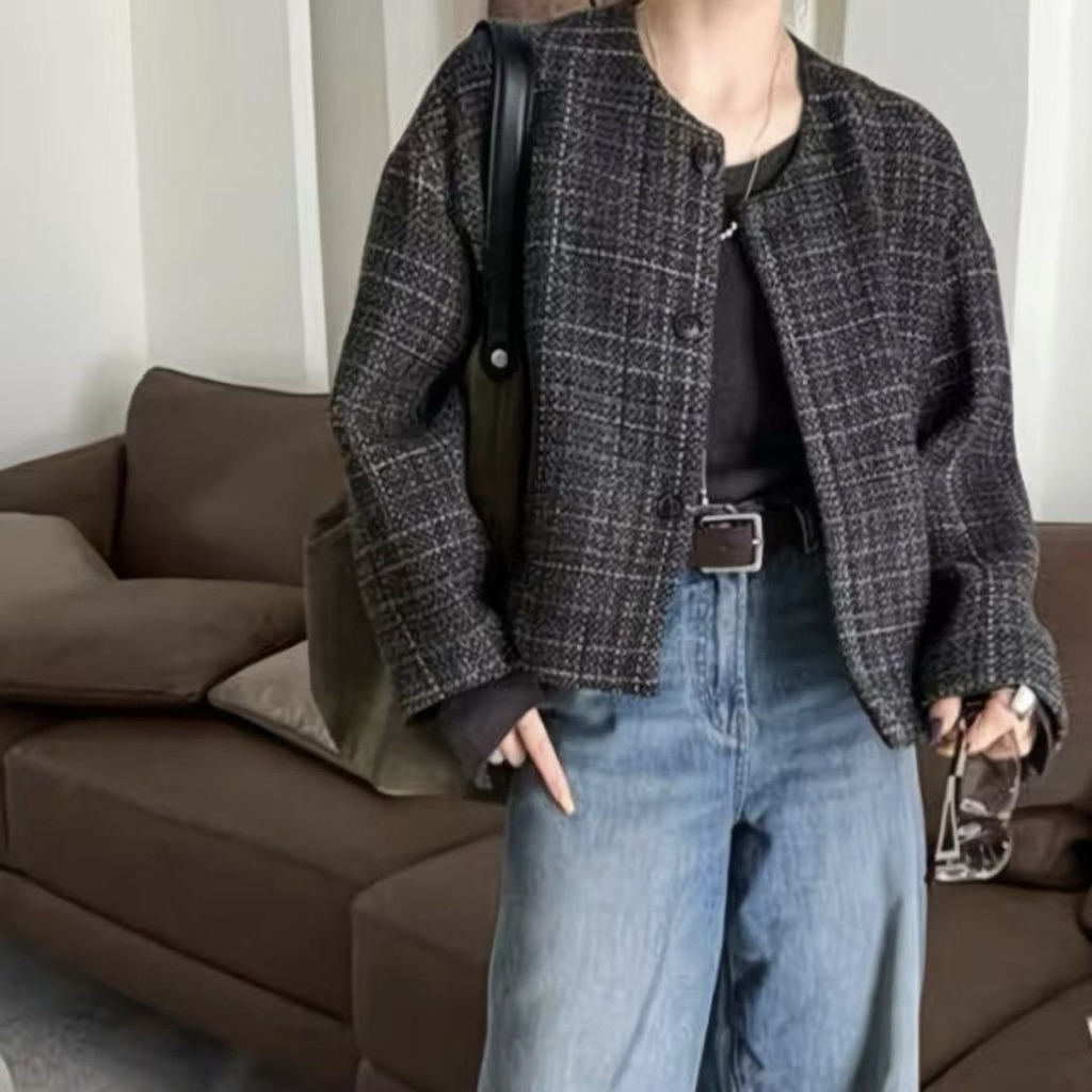 【Ảnh Thật Shop-Hàng QC】 Áo Dạ Tweed Nữ Kẻ Hai Lớp Dày Dặn Dáng Lửng ,Áo Dạ Nữ Kiểu Basic Hàn Quốct | BigBuy360 - bigbuy360.vn