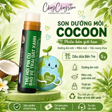 Son Dưỡng Dầu Dừa Bến Tre Cocoon 5g Phiên Bản Limited | Bao bì Thu Gom Pin Cũ, dưỡng môi mềm mịn, giảm khô nứt