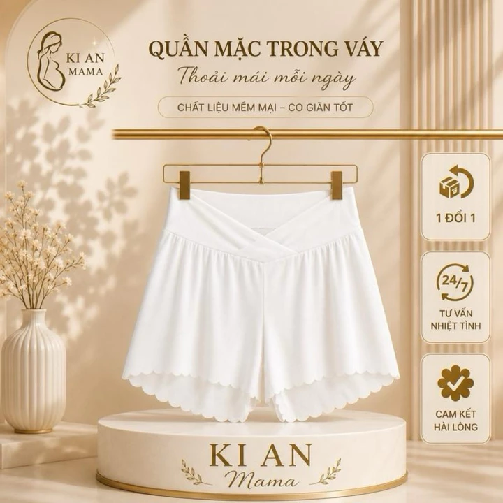 Quần bầu Ki An Ms 02 cạp chéo mặc trong váy bà bầu có chun chỉnh Quần Bầu Mặc Trong Váy Chất Cotton tăm