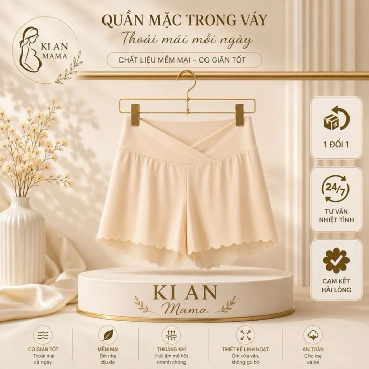 Quần bầu Ki An Ms 02 cạp chéo mặc trong váy bà bầu có chun chỉnh Quần Bầu Mặc Trong Váy Chất Cotton tăm