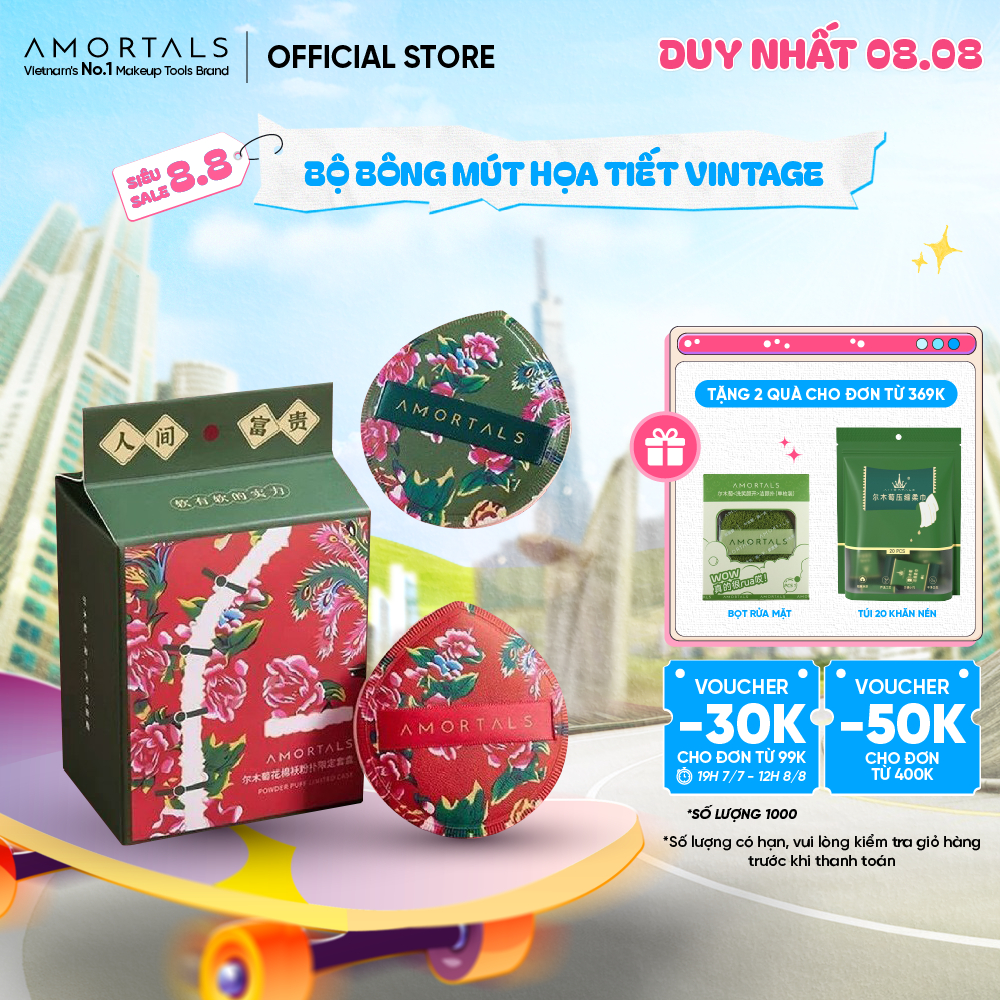 【DEAL LIMITED】Bông Mút Trang Điểm Phiên Bản Giới Hạn Tết Holiday Cao Cấp Kèm Hộp Đựng Amortals