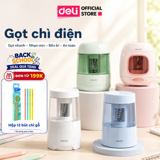 [?8/8 TẶNG 12 BÚT CHÌ] Gọt Chì Điện Deli 3 Chế Độ Tự Động Máy Chuốt Bút Chì Nhanh, Ngòi Đẹp Dễ Sử Dụng, Phù Hợp Học Sinh