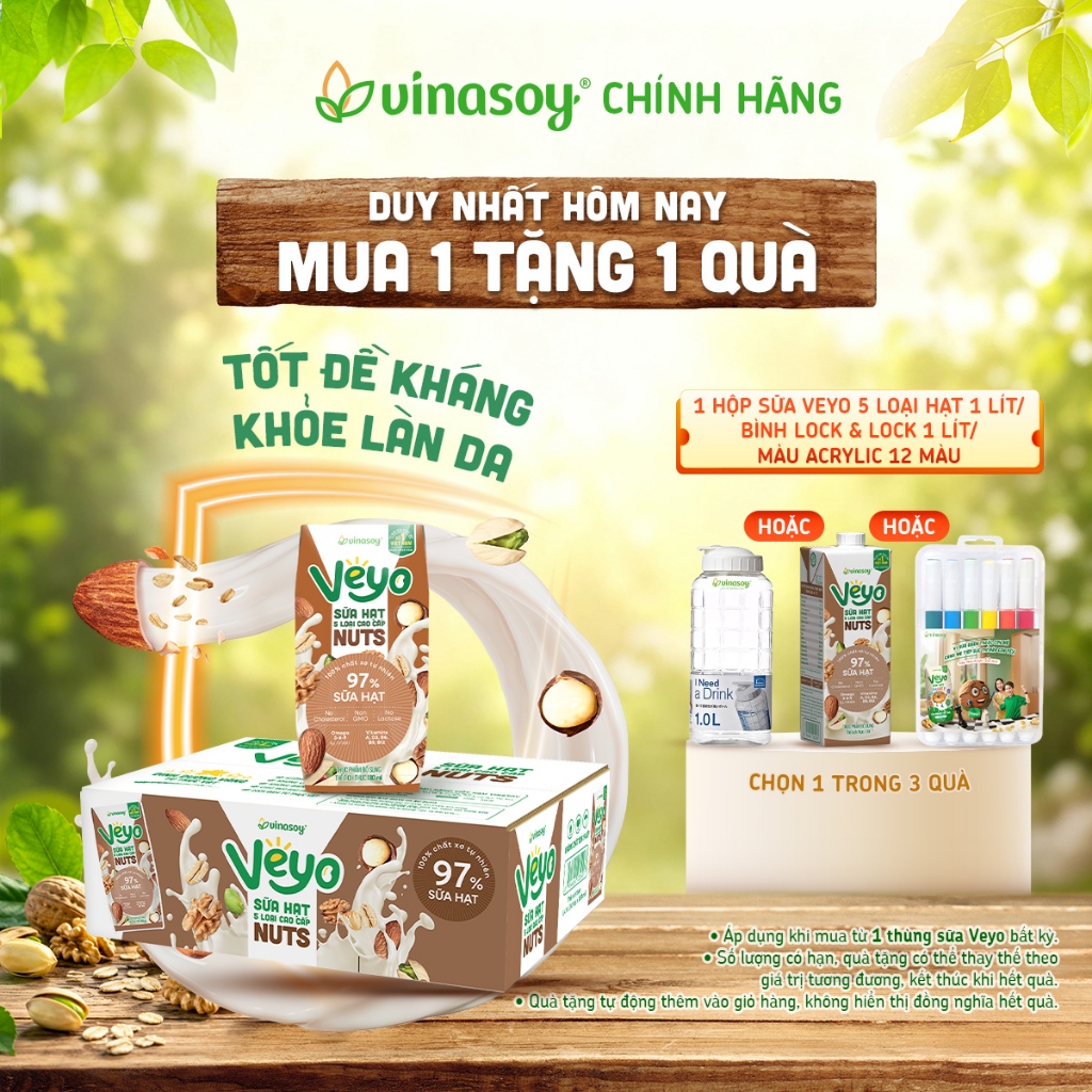 Sữa Hạt Dinh Dưỡng 5 Loại Hạt Veyo Nuts Cao Cấp Vị Bùi Béo Tự Nhiên – Thùng 30 Hộp x 180ml