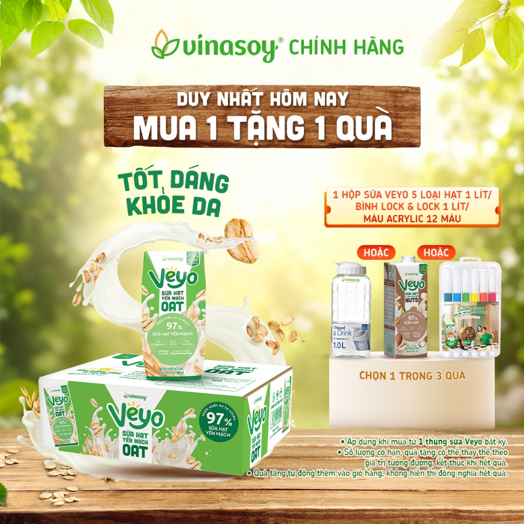 Sữa Hạt Yến Mạch Dinh Dưỡng Veyo Oat Cao Cấp Vị Ngọt Tự Nhiên  – Thùng 30 Hộp x 180ml