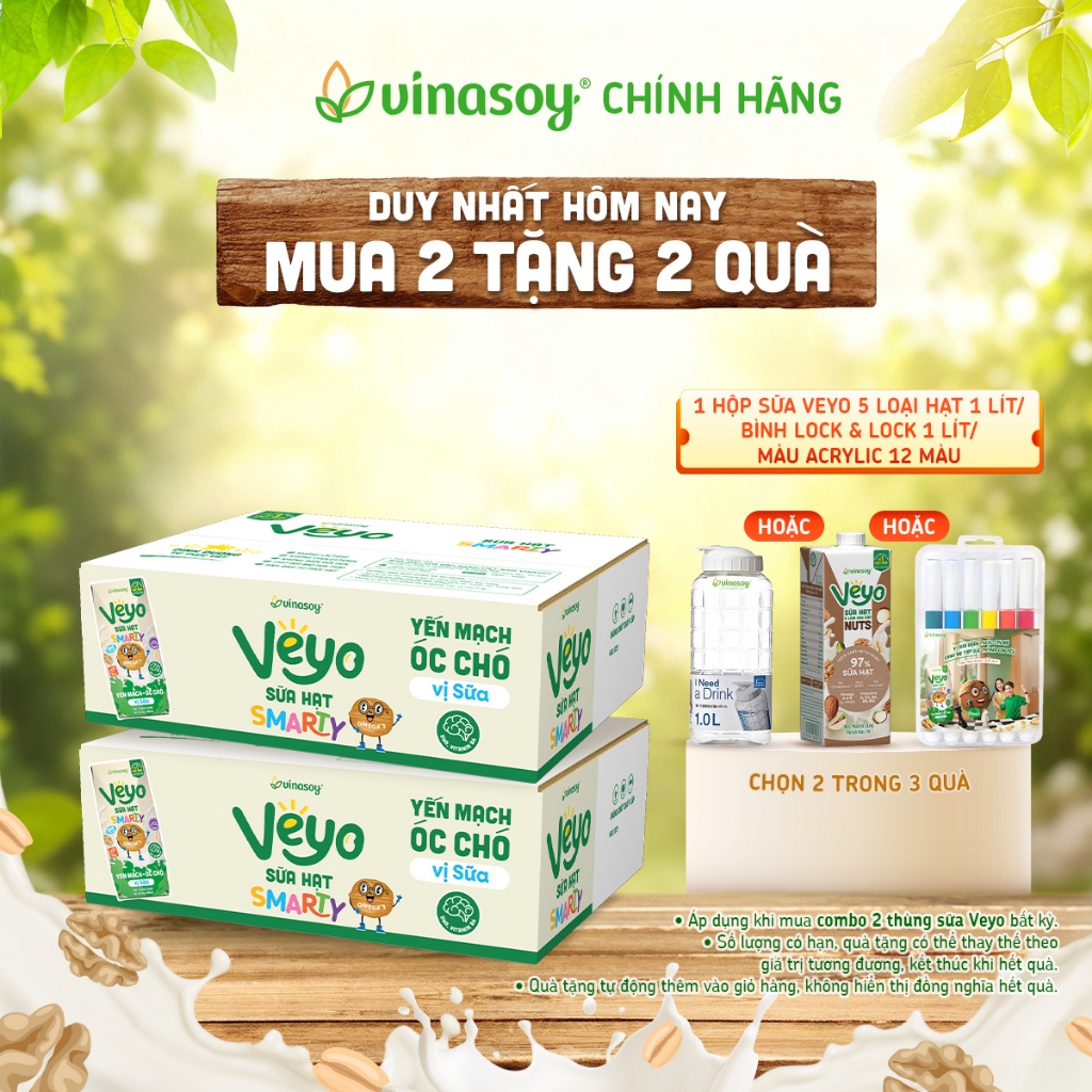 Combo 02 thùng Sữa Hạt SMARTY Yến Mạch Óc Chó Dinh Dưỡng Veyo Cao Cấp Vị Sữa Thơm Ngon – Thùng 30 Hộp x 180ml