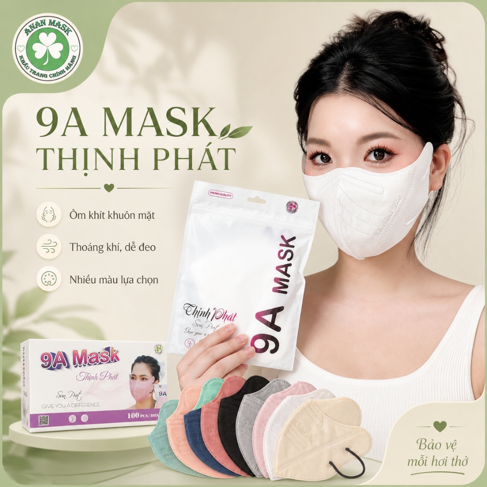 [Thùng 100 Chiếc] Khẩu Trang 9A THỊNH PHÁT Chống Nắng 5 Lớp, Che Toàn Mặt Ngăn Ngừa Khói Bụi, Tia UV