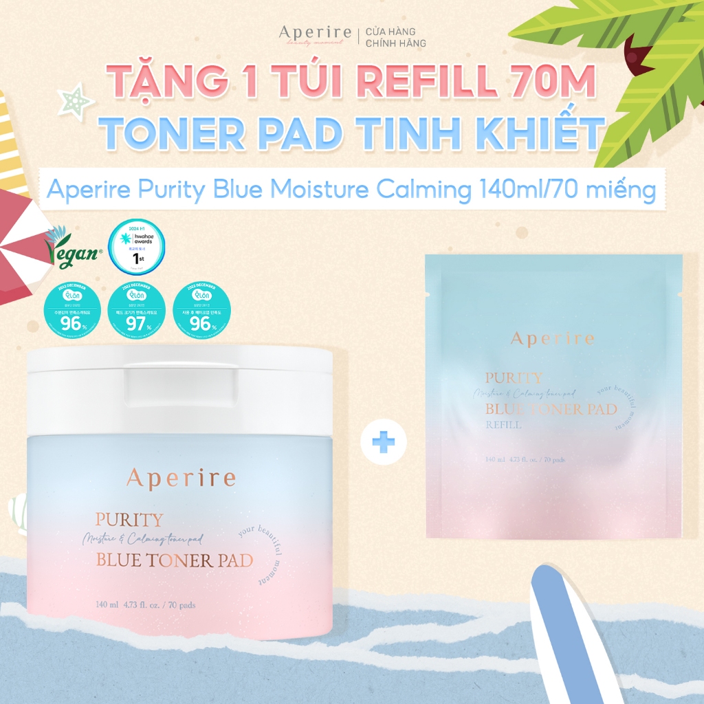 Toner Pad Tinh Khiết Cấp Ẩm Dịu Da Aperire Purity Blue Moisture Calming 140ml/70 miếng