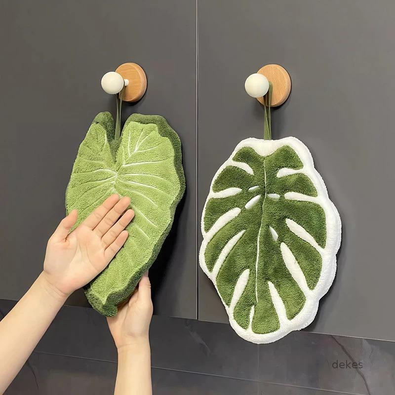 [2 Lớp Vải] Khăn lau tay hình lá cây và lá sen thấm hút cực tốt Treo Bếp, Nhà Tắm, Bàn uống nước