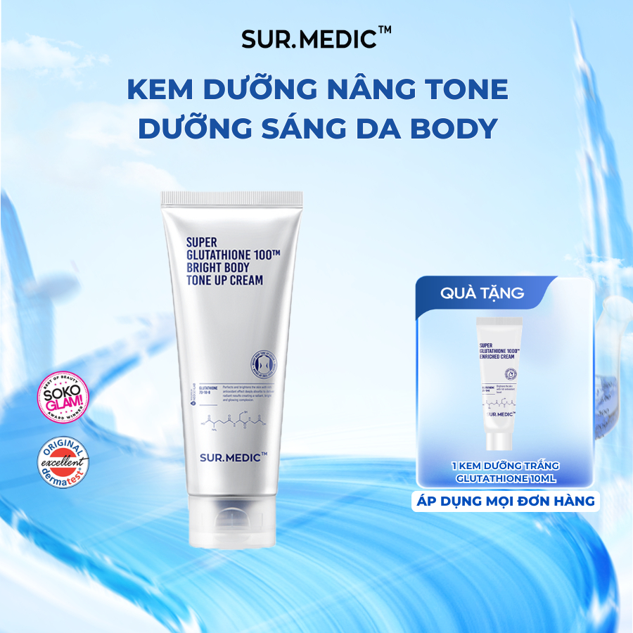 Kem Dưỡng Body Trắng Nâng Tone Da SUR.MEDIC+ Super Glutathione 100TM Bright Body Tone Up Cream 150ml