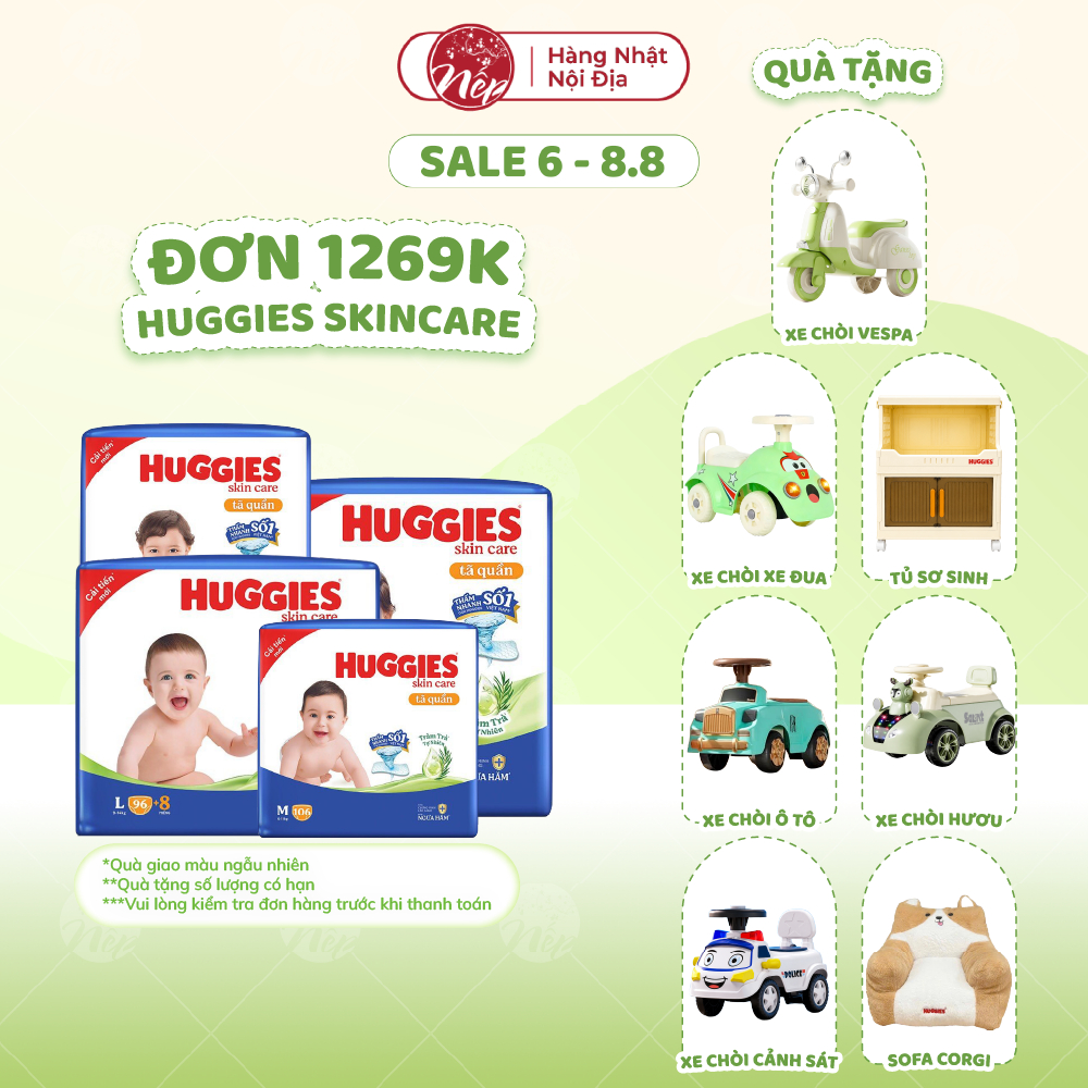 [SIÊU NHIỀU MIẾNG] Tã bỉm quần Huggies Skincare Jumbo M106/L104/XL88/XXL80 - nepshop1