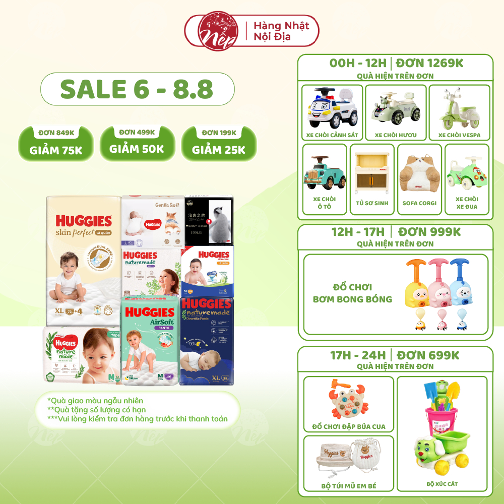 [TỔNG] Bỉm/tã dán/quần Huggies Platinum Nature Made Size NB60/S82/M64/L54/XL44/XXL26 - nepshop1