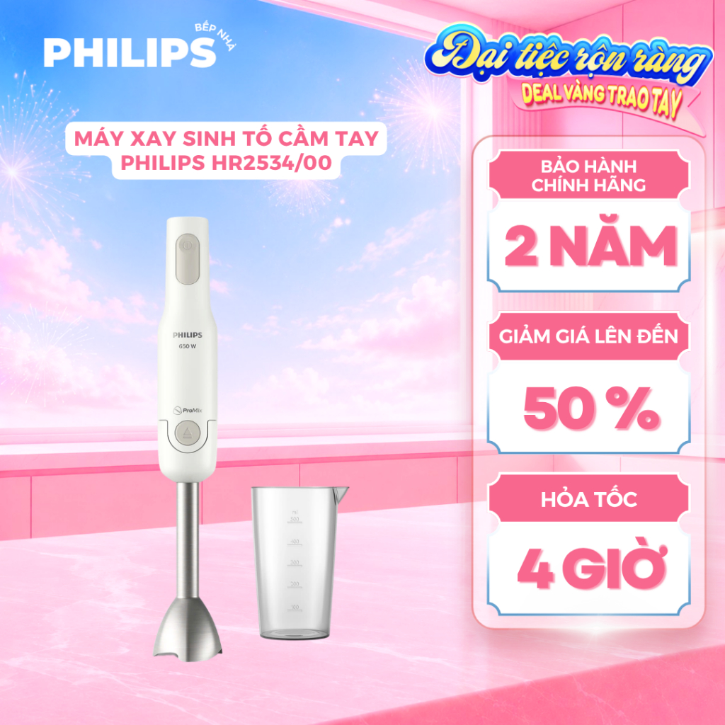Máy Xay Sinh Tố Cầm Tay PHILIPS HR2534/00 (650W) Xay Đồ Ăn Dặm, Trái Cây Mềm - Thanh Máy Inox