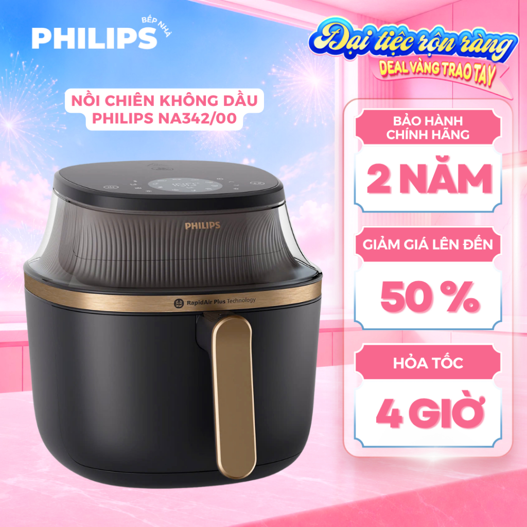 Nồi Chiên Không Dầu PHILIPS NA342/00 (2000W - 7.2L) Cửa Sổ Kính - Bảo Hành 2 Năm Chính Hãng
