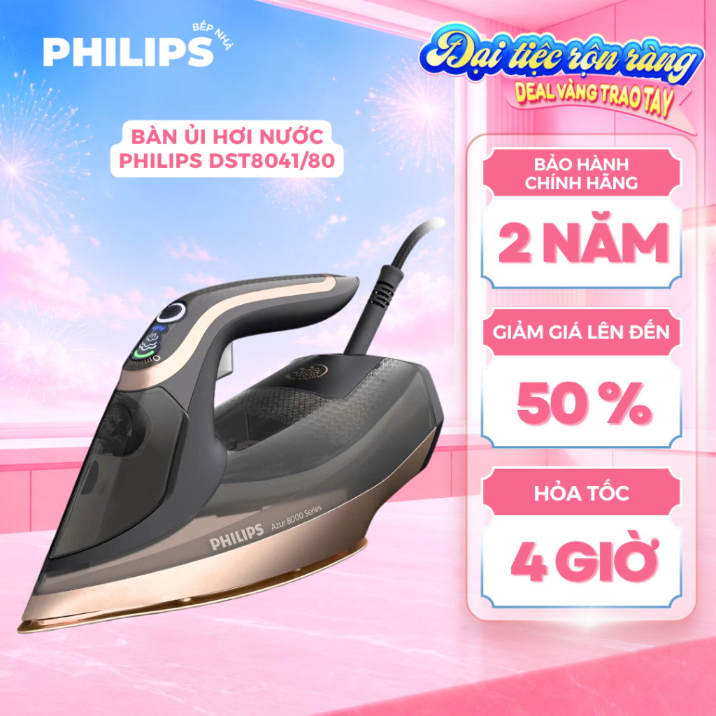 Bàn Ủi Hơi Nước PHILIPS DST8041/80 (3000W) Không gây vết cháy, Tự ngắt điện, Ủi trên nhiều loại vải