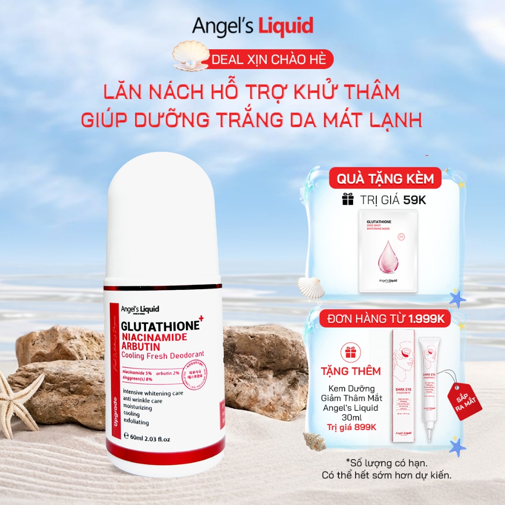 Angel's Liquid] Lăn Nách Khử Thâm, Dưỡng Trắng Glutathione+Niacinamide Arbutin Cooling Fresh Deodorant 60ml - móp hộp