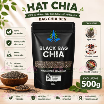 Hạt chia Úc Black Bag Chia Whole Dark Chia Seeds 500g