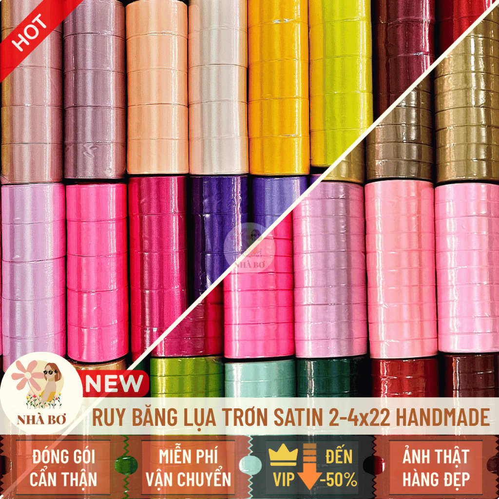 [COMBO GIẢM] Lốc ruy băng lụa trơn satin 2cm 4cm x 22m làm hoa nơ trang trí handmade -Hoa Sáp Nhà Bơ