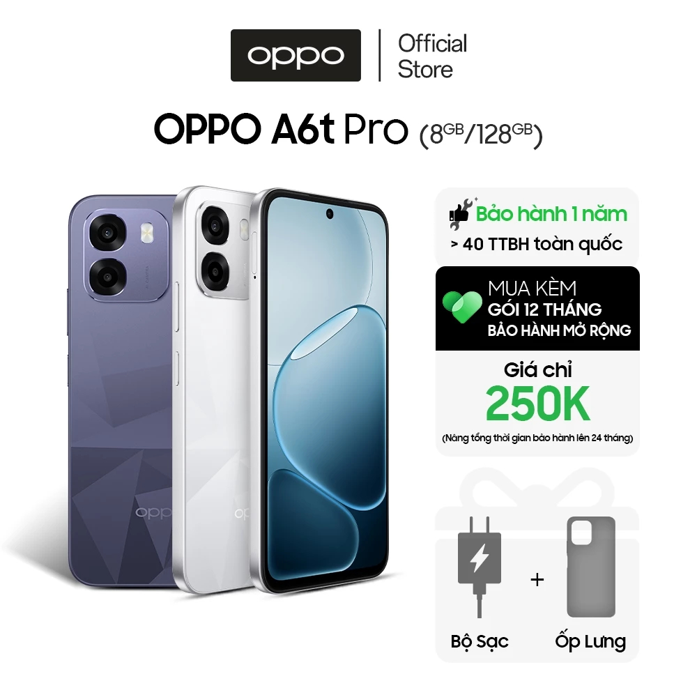 Điện thoại OPPO A6t Pro 8GB/128GB có NFC, siêu pin 7000mAh, sạc nhanh 45W, sạc ngược có dây – Hàng chính hãng