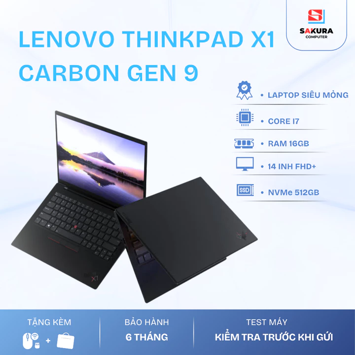 Lenovo ThinkPad X1 Carbon Gen 9 - Hàng nhập khẩu Japan - Mỏng nhẹ - i7 thế hệ 11 / RAM 32GB / SSD 512GB