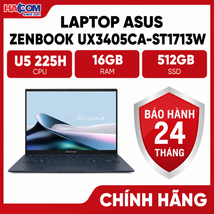 Laptop Asus ZenBook UX3405CA-ST1713W/ST630W/ST1531W (U5/U7/U9 225H/16GB D5X/512GB SSD/14 3K Oled 120Hz/Win11H/Túi/Xanh)
