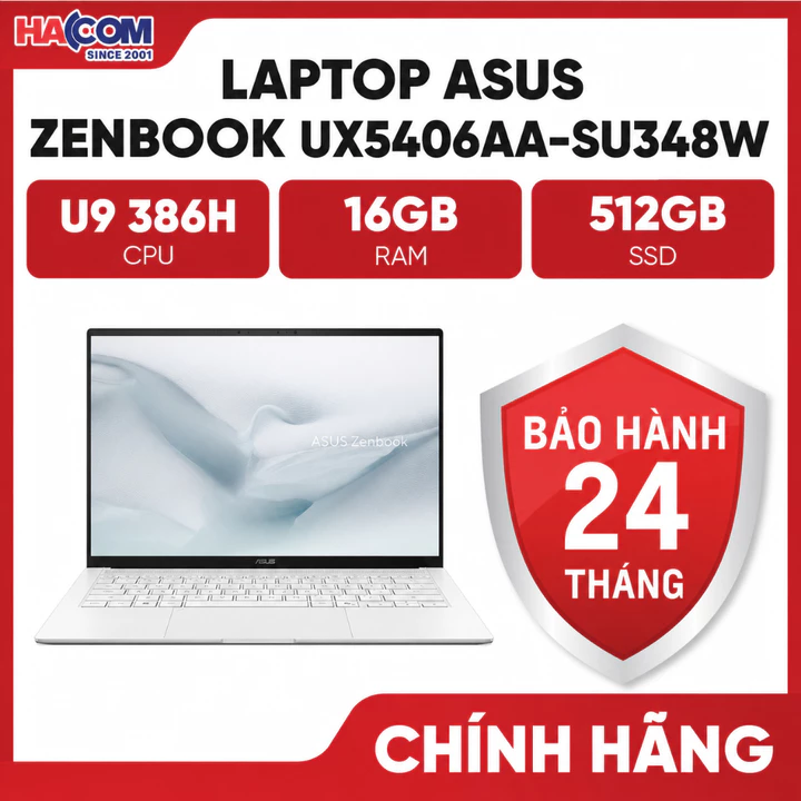 Laptop Asus ZenBook UX5406AA-SU348W (U9 386H/16GB RAM D5X/512GB SSD/14 3K Oled 120Hz/Win11H/Trắng)
