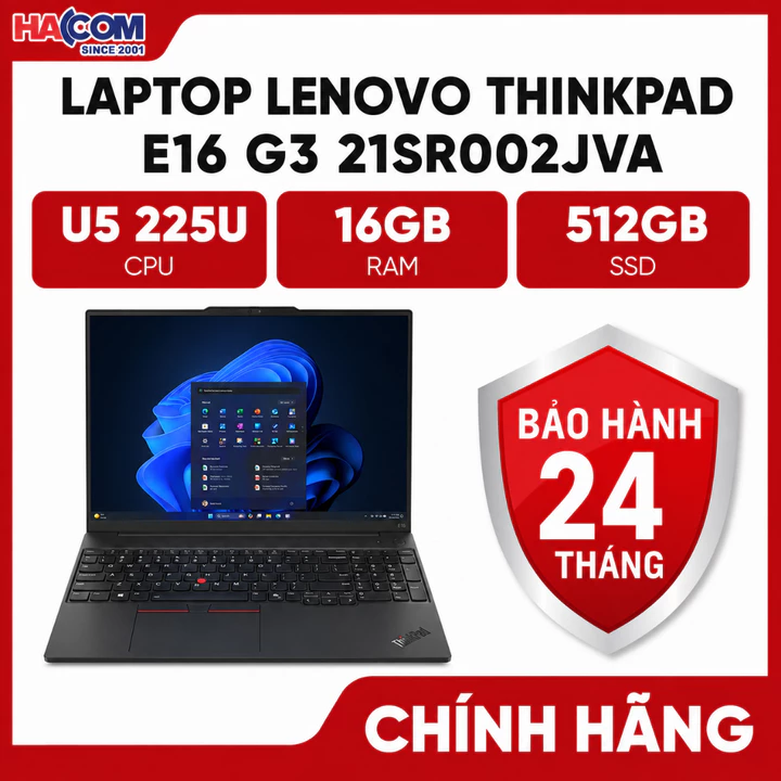 Laptop Lenovo Thinkpad E16 G3 21SR002JVA (U5 225U/16GB/512GB/16 WUXGA/NonOS/Đen) - BH 24 Tháng HACOM
