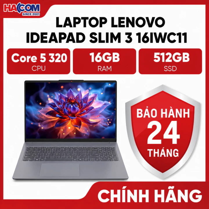 Laptop Lenovo IdeaPad Slim 3 16IWC11 83RS001NVN (Core 5 320/16GB/512GB/16" WUXGA/W6/BT/W11/LKB/Xám)