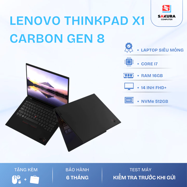 Lenovo ThinkPad X1 Carbon Gen 8 - Hàng nhập khẩu Japan - Mỏng nhẹ - i5 thế hệ 10 / RAM 8 GB / SSD 256GB