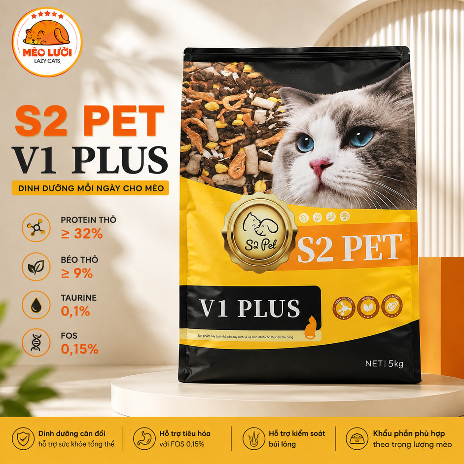 [5kg] S2 PET S2PET V1 Plus – Hạt Cho Mèo Siêu Topping | Đậm Vị Dễ Ăn | Hỗ Trợ Lông Mượt & Tiêu Hóa