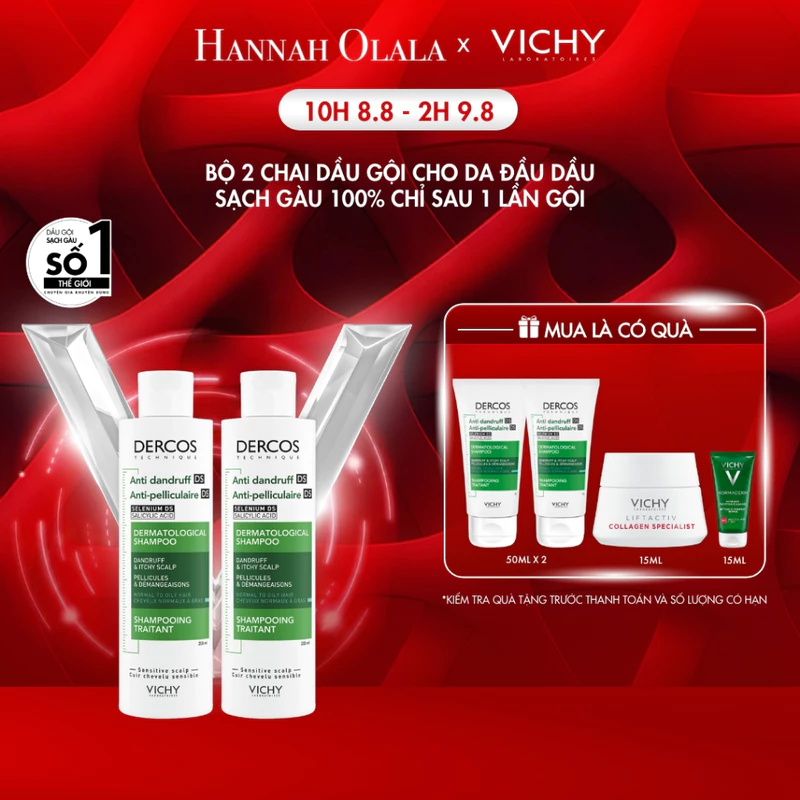 Bộ 2 Dầu gội sạch gàu Dercos VICHY 100% chỉ sau 1 lần gội dành cho da dầu ngứa SỐ1 Việt Nam chuyên gia khuyên dùng 200ml — ảnh 1