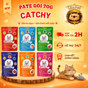 Pate cho mèo Catchy gói 70g nhiều vị cá ngừ và thịt gà, Thức ăn cho Mèo con và Mèo trưởng thành - Lùn Petshop