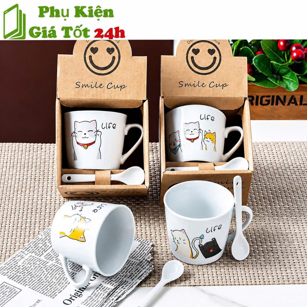 Cốc Sứ Hình Mèo Hoạt Hình Kèm Thìa | Ly Cà Phê Pha Trà Có Hộp Quà Tặng ...
