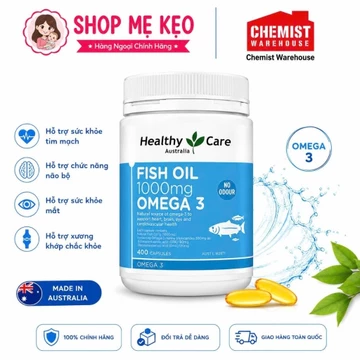 (Nhập Khẩu Tem Phụ + Date 2028) Dầu cá Fish Oil Omega 3 1000mg Healthy Care 400 viên Của Úc