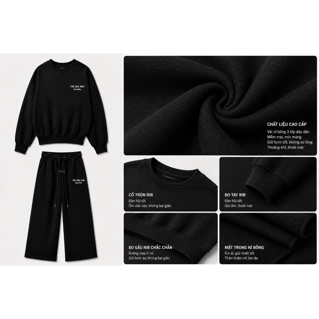 [NEW ARRIVALS 2026] Set Bộ Sweater THE BAD GOD Winter Set Chất Liệu Nỉ Bông Mềm Mịn Dày Dặn Ấm Áp Dễ Phối Đồ | BigBuy360 - bigbuy360.vn